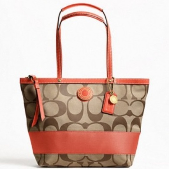 Coach Handbags - Authentic Coach Signature Stripe Persimmon Tote